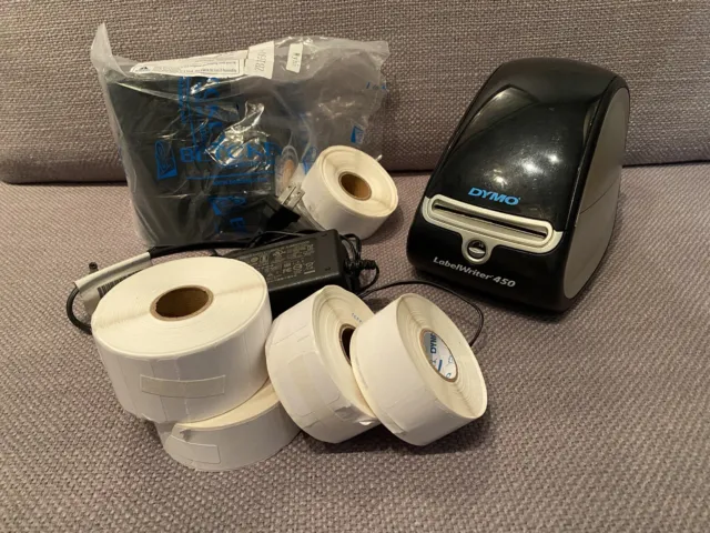 Dymo LabelWriter 450 Thermal Label Writer Printer with AC Adapter + Label Rolls