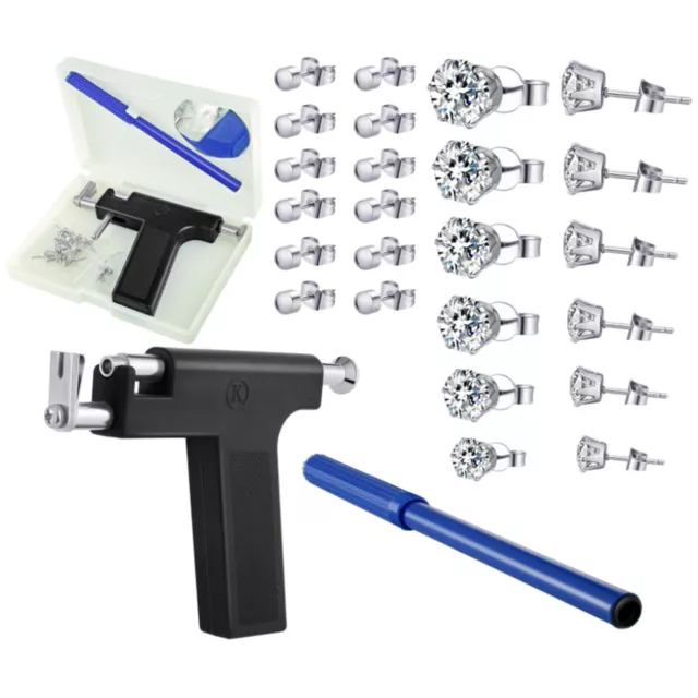 New Painless Steel Ear Nose Navel Body Piercing Gun & 12 Pair Studs Tool Kit 2