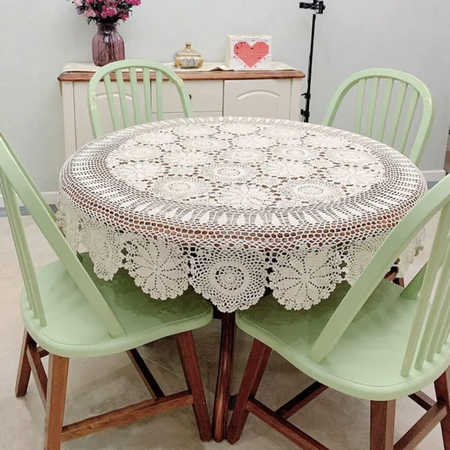 52'' Vintage Round Hand Crochet Tablecloth Hollow-out Lace Table Cloth Floral US