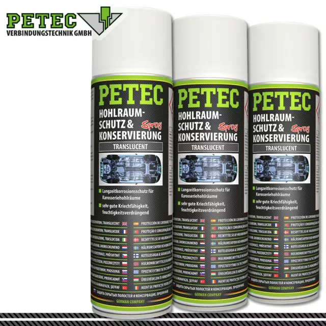 Petec 3x 500ml Protection des Cavités & -konservierung Translucide Spray Voiture