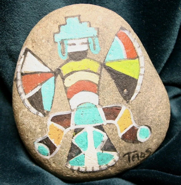 Vintage Painted Rock Stone Knifewing Thunderbird Signed D. Gland (?) Taos N.M.