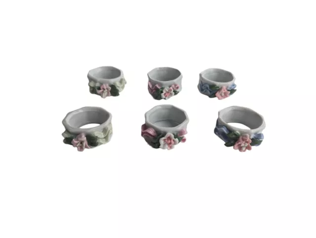 Vintage Porcelain Pastel Floral Napkin Rings | Spring Easter Set Of 6