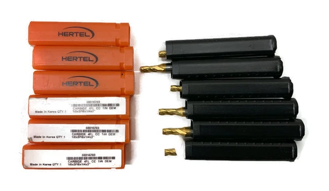 Lot of 6 Hertel 59916783 Square End Mill (Solid Carbide Double End)