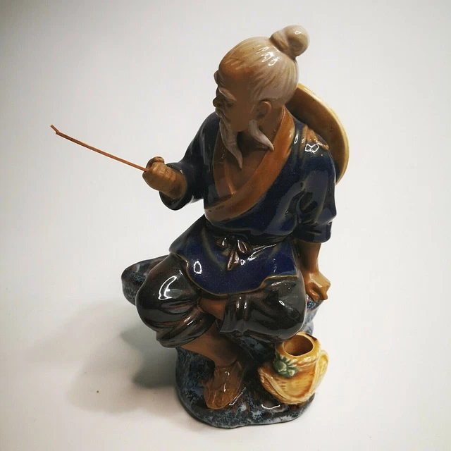 Vintage Pottery Small Mudman Mud Man Men China Blue Figure Sculpture 7" x 4.5"