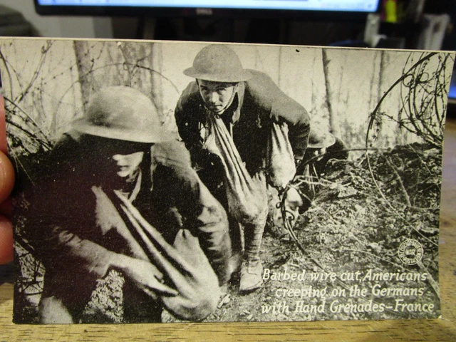 Vintage Old WAR MILITARY Postcard WWI US American Troops Hand Grenades in France