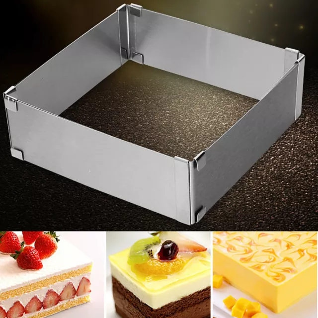 Adjustable Stainless Steel Cake Mousse Mould Baking AU Square Ring Form H4L1