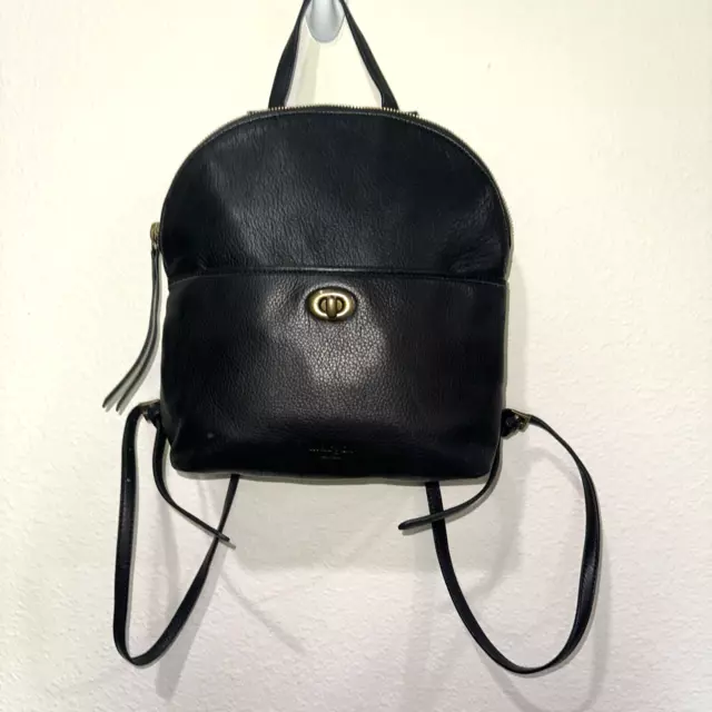 Margot New York Black Camille Turn Lock Leather Backpack in Black