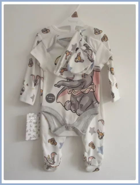 Disney Baby Dumbo 4 Piece Starter Set Unisex Character Sleepsuit 0-3 Months NEW