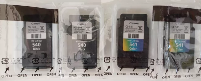 4 x Genuine Canon CL-541 Color & PG-540 Black EMPTY Ink Cartridges - 2 of each
