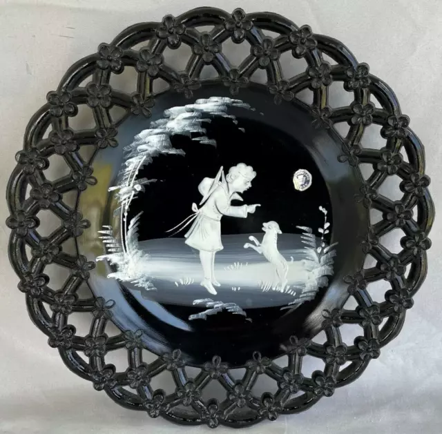 8.5" Westmoreland Glass Mary Gregory Plate Pierced Girl & Dog