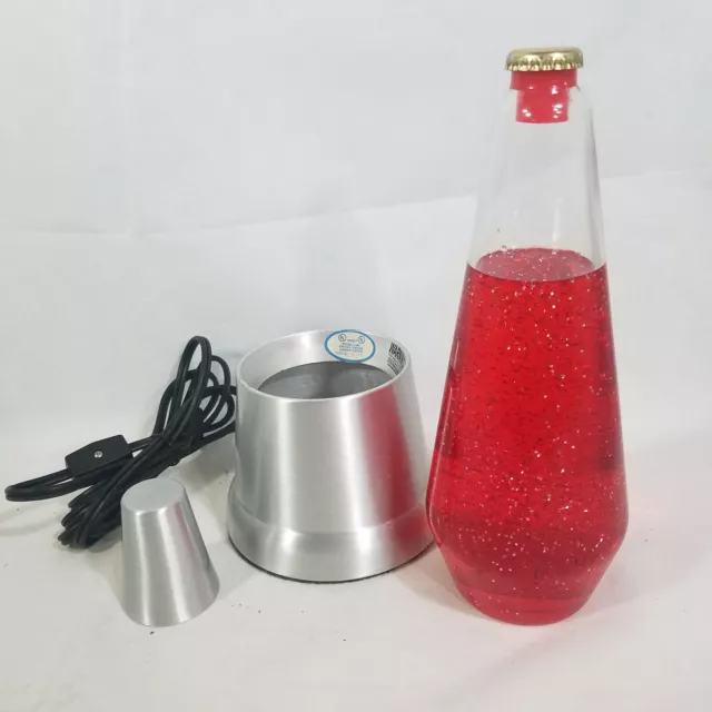 VTG Y2K Haggerty 12” Lava Lite Lamp Red w Sparkle Glitter Movement Silver Base 3