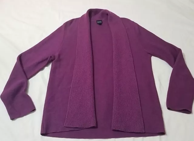 EILEEN FISHER Purple Amethyst Cardigan Sz L Merino Wool Sweater Open Front