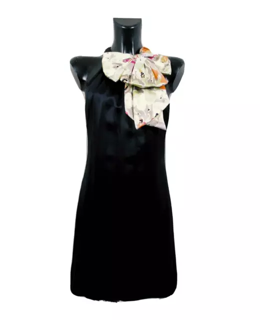 Ted Baker Mujer Black Satén Pure Seda Mini Tunic / Vestido Floral Arco To Wear