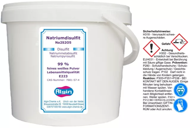 Natriumdisulfit E223 Deckeleimer 1kg Lebensmittelqualität weißes Pulver