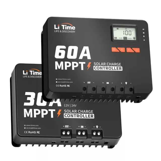 LiTime Bluetooth 60A MPPT 12V/24V/36V/48V Solarladeregler 30A MPPT 12V/24V LCD