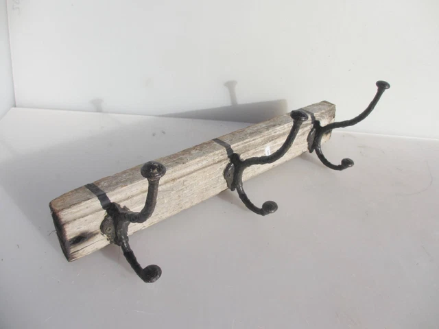 Vintage Wooden Coat Rack Iron Hat Hanger Old Hooks Wood Hooks Antique 20"W