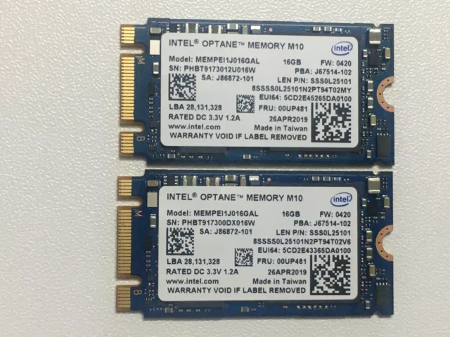2 pcs new Intel Optane Memory M10 MEMPEI1J016GAL 16GB M.2 2242 NVMe PCIe FW:0420