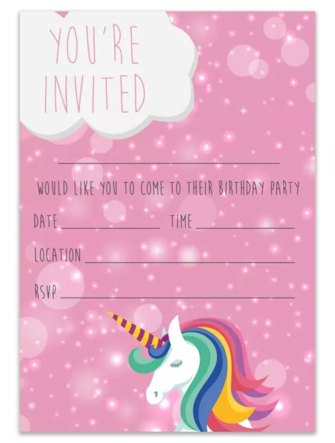 Unicorn theme party invites birthday party invitations children pink girls