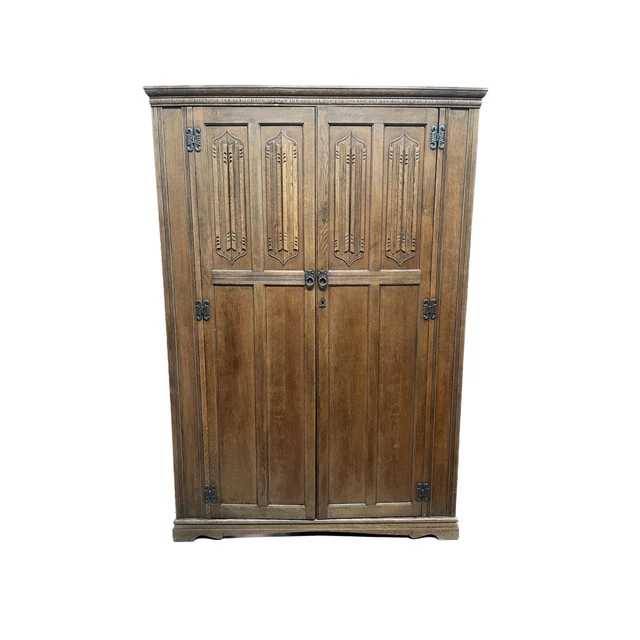 Vintage Old Charm oak carved large double wardrobe