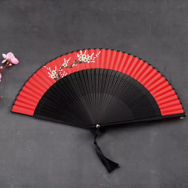 Vintage Chinese Folding Fan Bamboo Silk Fan Hand-Held Party Fan