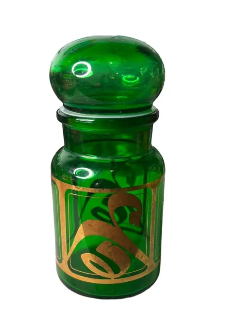 Belgian Green Glass Apothecary Jar w/ Bubble Stopper. Vintage.