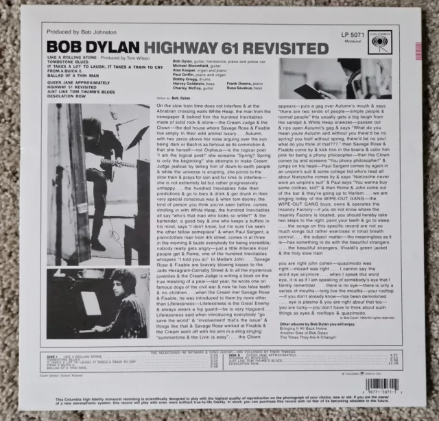 Bob Dylan - Highway 61 Revisited - vinyl LP Columbia/Sundazed LP 5071 2