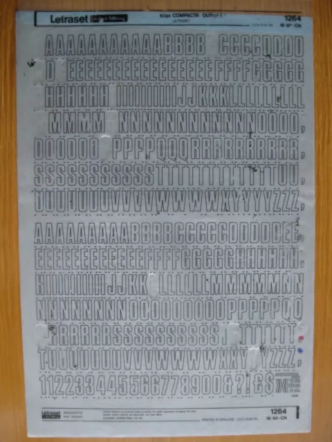 .1 x Letraset Upper & Num COMPACTA OUTLINE 60pt  17.6mm Sheet 1264   (bb)