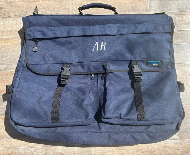 LL Bean Garment Bag Travel Luggage Hang Blue Bi-Fold Suit Mesh multiple pockets