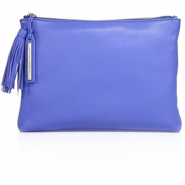 Loeffler Randall women’s Blue Leather Zippered Tassle Pouch NWT Retail $250