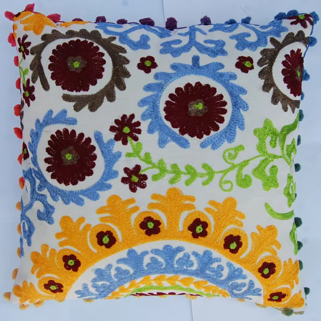 Embroidered Pillow Cases Home Decorative Ethnic Suzani Cushion Cover 16x16"