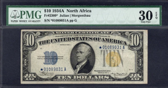 1934A $10 STAR N. Africa Silver Certificate PMG 30 EPQ Fr2309* Item #1160293-007