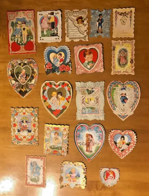 Vintage Antique Lot of 19 Large Paper Valentine's Day Cards - 1900s to 1920's