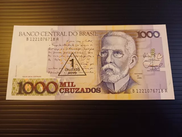 Brazil 1 Cruzado On 1000 Cruzados Banknote Uncirculated 1989 P216b