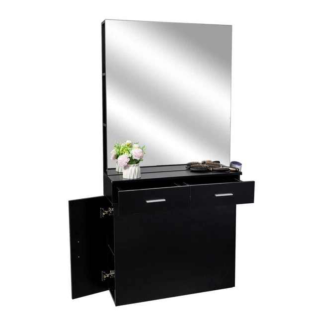 Salon Cabinet with Mirror Wall Mount Barber Beauty Spa Storage Equipment Black Salon Cabinet with Mirror Wall Mount Barber Beauty Spa Storage Equipment Black