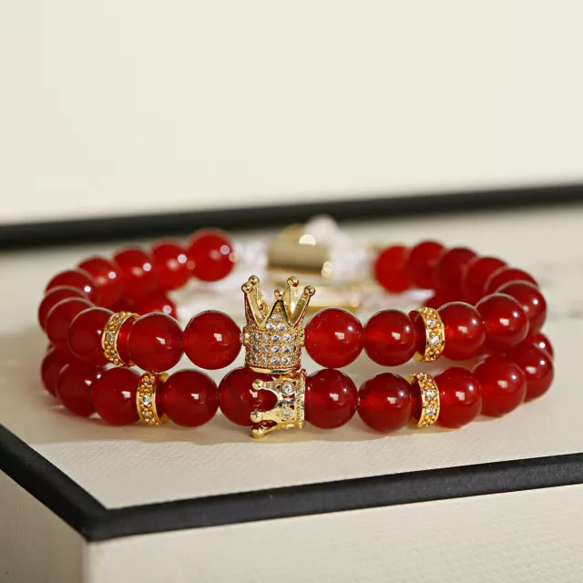 Coppia di braccialetti rossi Bracciale regolabile con perline in pietra...