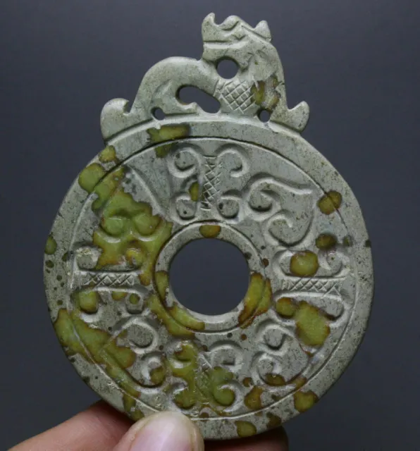 9CM Hongshan culture Old Green Jade Carve Dragon Pixiu Brave troops Yubi Jadebi