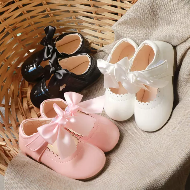 Baby Girls Spanish Bow Princess Shoes Patent Mary Jane Party Wedding Shoes Size