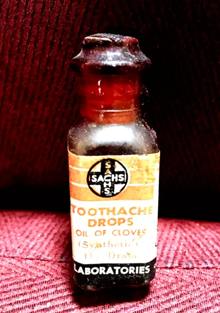 Antique Dental Medicine Bottle: Toothache Drops, Sach’s. Contents, Sealed Cork.