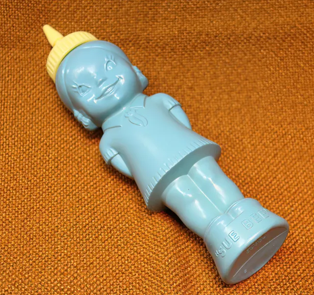 Vintage Sue-Bee Sioux Honey Iowa 9" Advertising Collectible Blue Plastic  Bottle