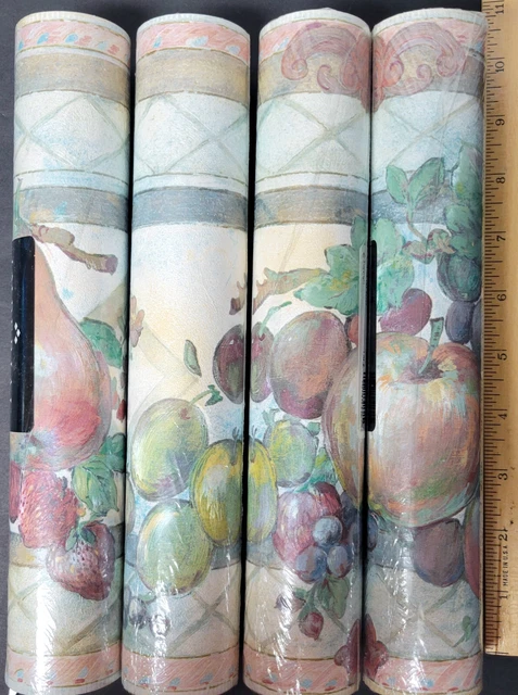 "Lote de 4 rollos de papel tapiz de fruta imperial - 5 yardas cada uno prepegado 10 1/4"""
