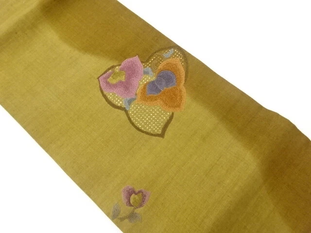 6433404: Japanese Kimono / Vintage Nagoya Obi / Tsumugi / Embroidery / Flowers