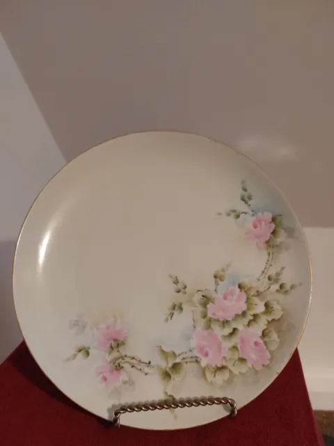 Antique Hand Painted Pink Wild Rose Porcelain Plate Austria 7 1/2” Signed