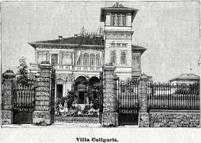 Valenza Po: Villa Caligaris. Stampa antica di 120 anni + passepartout. 1901