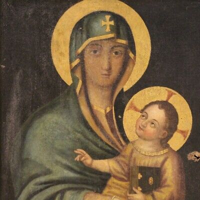 Virgen con Nino pintura cuadro antiguo religioso 700 oleo sobre lienzo