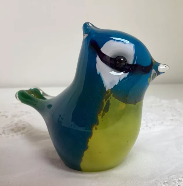 Langham Glass Bird -  Blue Tit  Bird   - Very Good Condition