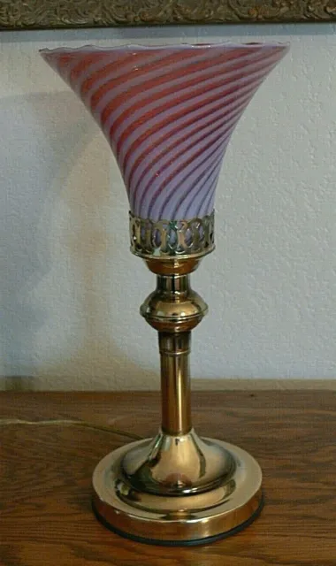 GWTW Gold Metal Banquet lamp Fenton Cranberry Opalescent Glass Globe Victorian