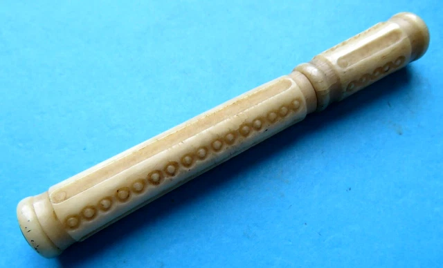 Antique Early 19Th Century  Sewing,Carved Bodkin Case.agate Ends.