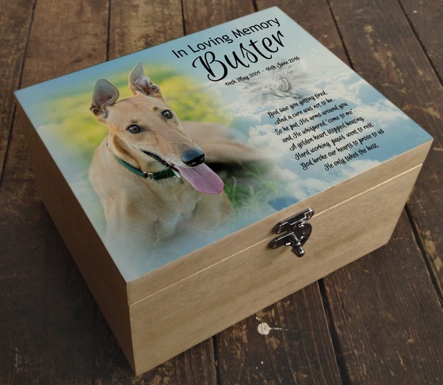 WOODEN PET URN Dog Box Cremation Ashes Casket Memory Box Greyhound