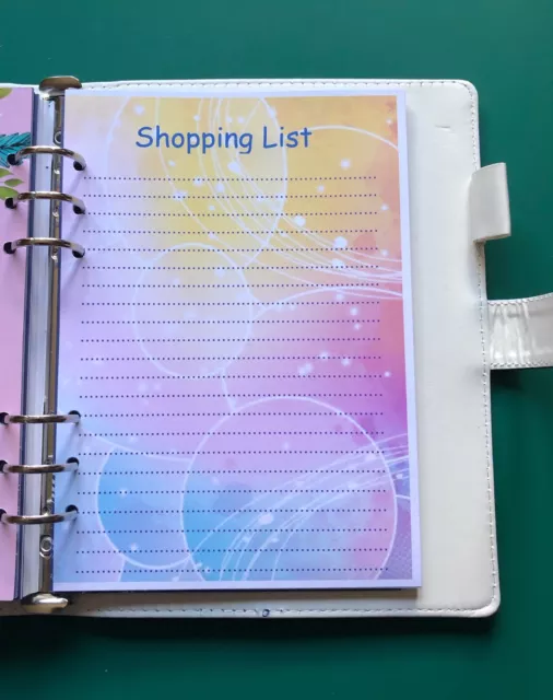 A5 Filofax Organiser Paper Bubble Set - Shopping List, Menu Planner - 20 Pages