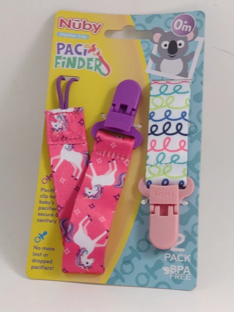 Nuby Infant's 2-Pack 0+M Pacifier Clips Unicorn Swirl Girls Newborn
